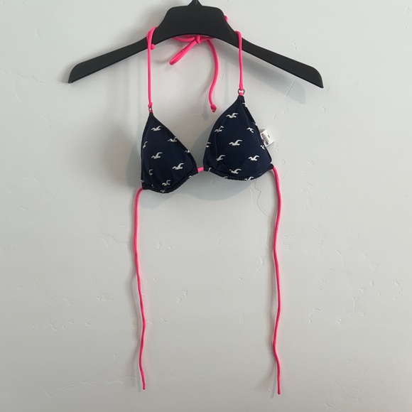 Hollister Other - Vintage Hollister Navy & Hot Pink Triangle Bikini Top w/White Seagull Print